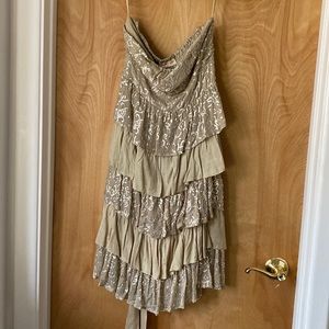 Gold strapless cocktail dress
